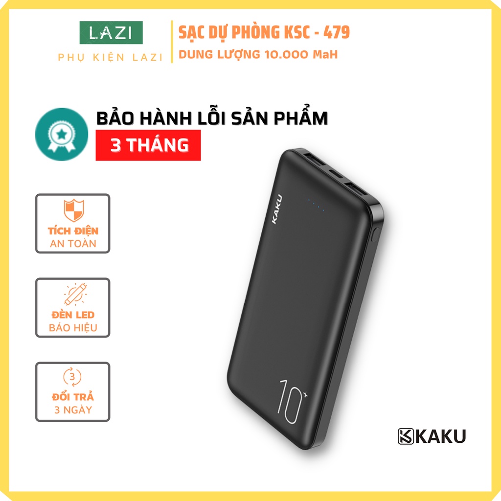 Cục sạc dự phòng chính tích điện đầu ra cổng USB KAKU KSC 479 dung lượng 10000 Mah