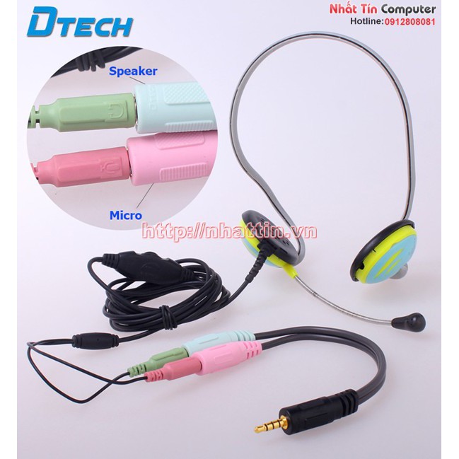 Cáp chia Audio 3.5mm ra một cổng Mic và một cổng ra Loa Dtech DT-6237. Hàng chính hãng