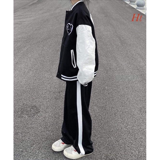 Áo khoác bomber phối tay trắng tim GOD