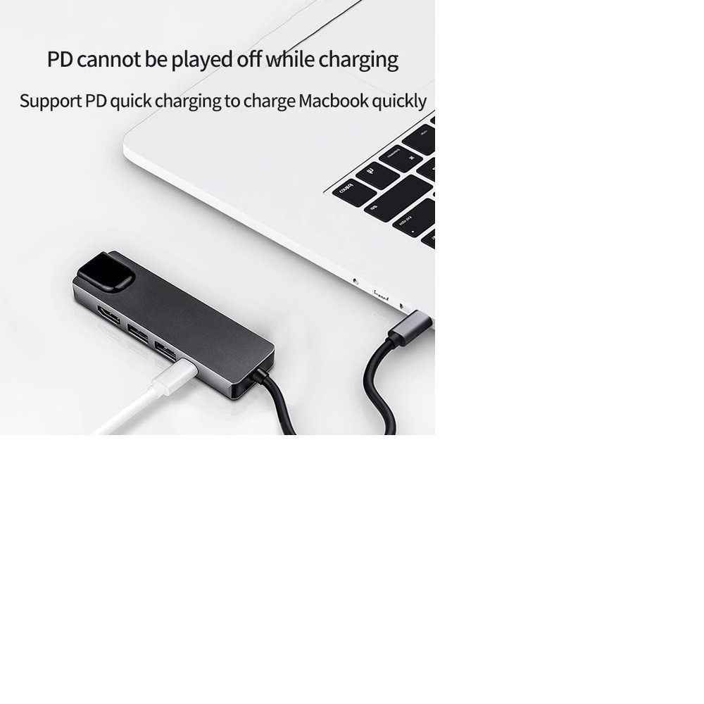 Cáp USB Type-C Ra 5 Cổng HDMI 4K, USB 2.0 Và Ethernet RJ45 cao cấp - Cáp USB Type-C
