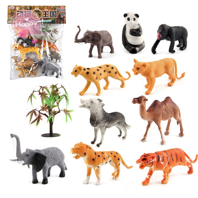 Mini Lovely Plastic Zoo Animal Figure Model Set Giraffe Hippo Tiger Christmas Kids Leopard Toy
