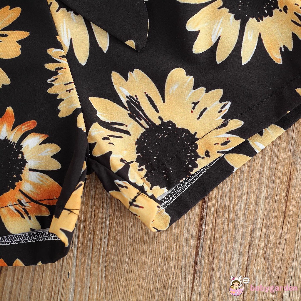 Áo Kiểu 2 Dây Và Quần Short Họa Tiết Hoa Hướng Dương Cho Bé Gái