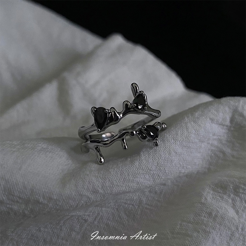 Nhẫn Đính Đá Đen Hai Lớp Phong Cách Hàn Quốc Cao Cấp