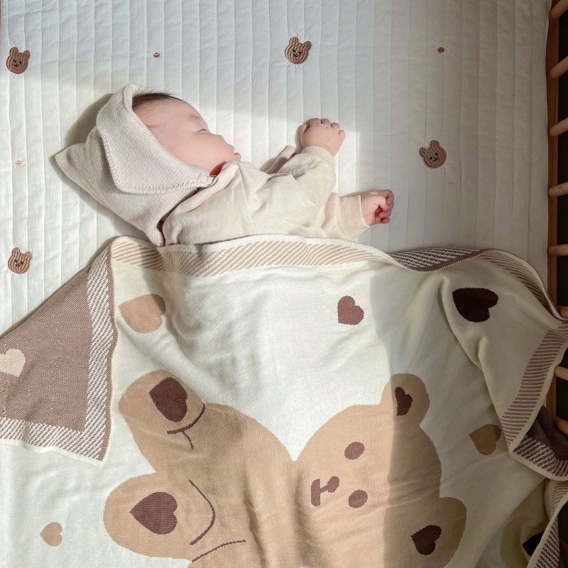 Chăn Quấn Em Bé Chất Liệu Cotton Dệt Kim In Hình Gấu Thời Trang