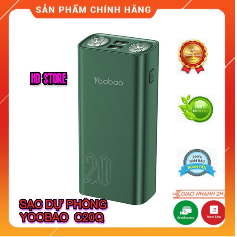 Pin Sạc Dự Phòng 20000mAh C20Q Yoobao PD 20 Sạc Nhanh Công Suất 22,5W- Dùng cho Iphone 11,12, Huawei. Thiết Kế Đẹp Mắt.