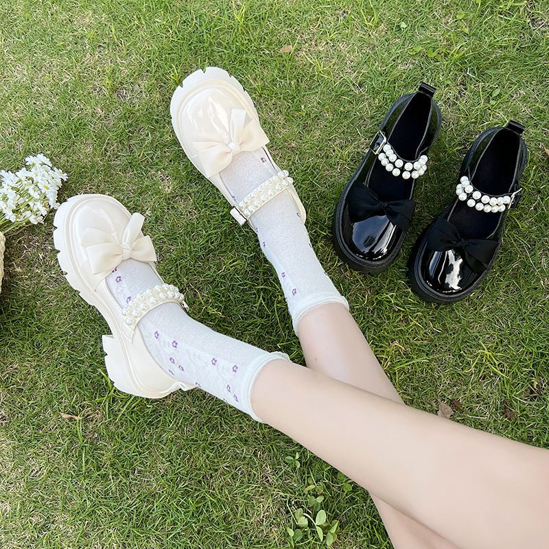 Giày Búp Bê Da Đính Ngọc Trai Phong Cách Lolita Thời Trang Xuân Thu 2022 Cho Nữ