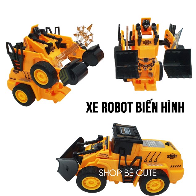 Xe Công Trình (công trường) Biến Hình Robot (Robo) xe hơi biến hình Màu Vàng Siêu Ngầu Cho Bé Trai