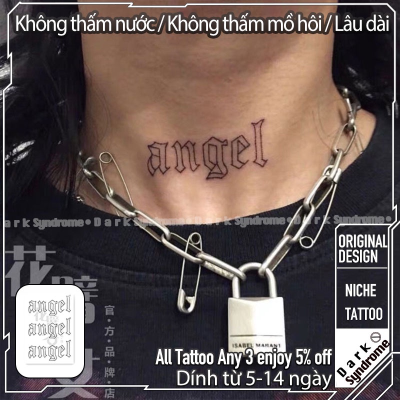 Hình xăm dán chữ angel màu đen độc đáo/hình xăm 15 ngày/Hình xăm chữ/hình xăm tạm thời chữ