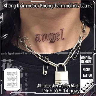 Hình xăm dán chữ angel màu đen độc đáo/hình xăm 15 ngày/Hình xăm chữ/hình xăm tạm thời chữ