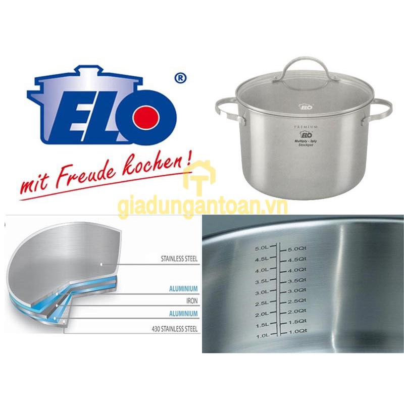 Nồi luộc gà Elo Multilayer Premium 28cm của Đức, đáy 3 lớp, 10L - Luộc bánh chưng, hầm xương, nấu canh