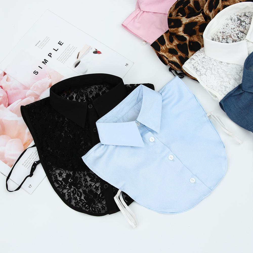 YVE Cổ Áo Sơ Mi Giả Họa Tiết Da Báo Màu Trắng / Đen Phong Cách Vintage