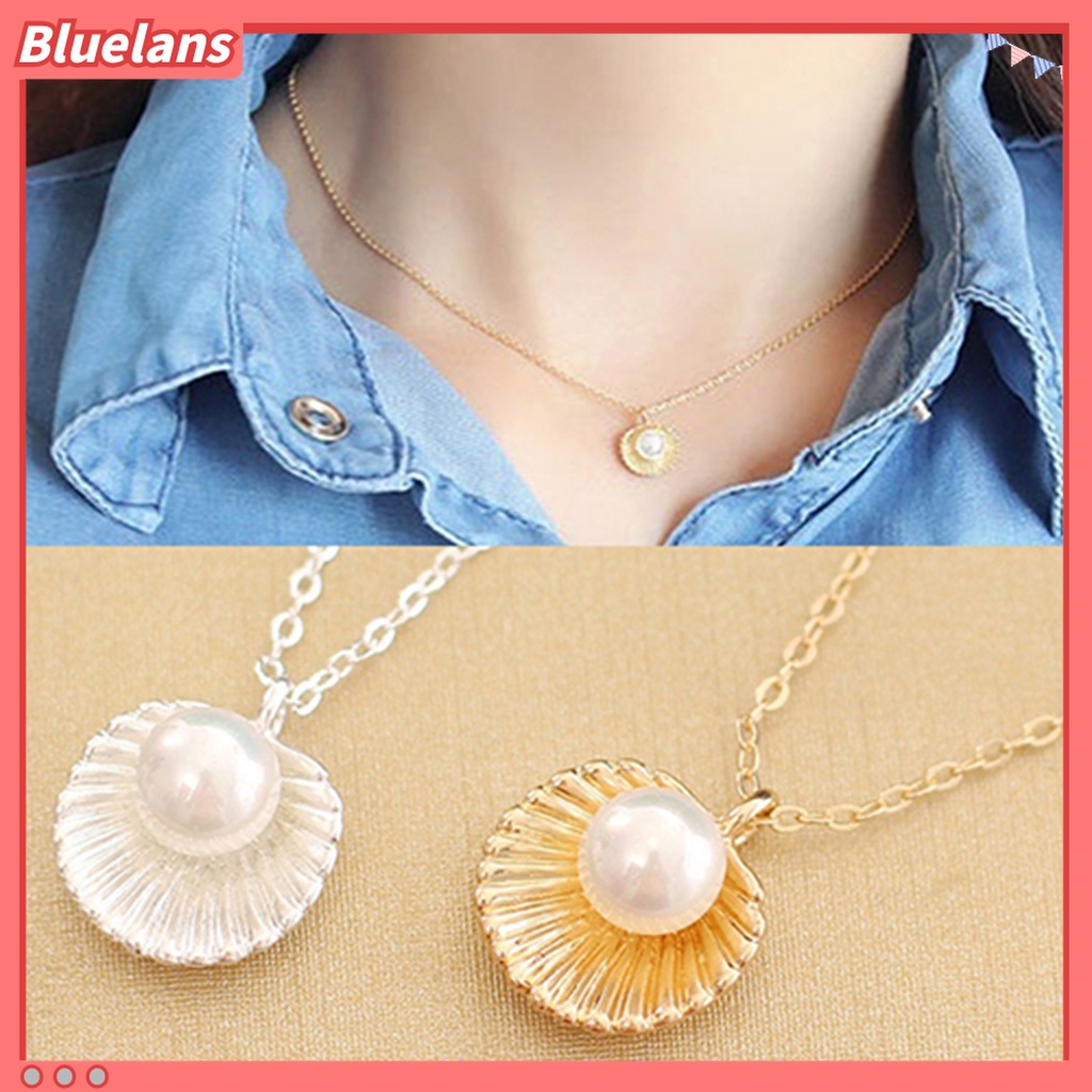 Dây chuyền thiết kế vỏ sò đính hạt ngọc trai giả sang trọng quý phái dành cho nữ