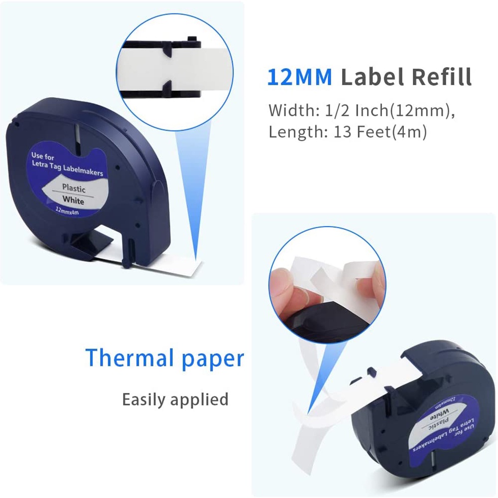 Set 6 cuộn băng nhãn dán LetraTag cho máy in Dymo 91331 White 4M x 12mm