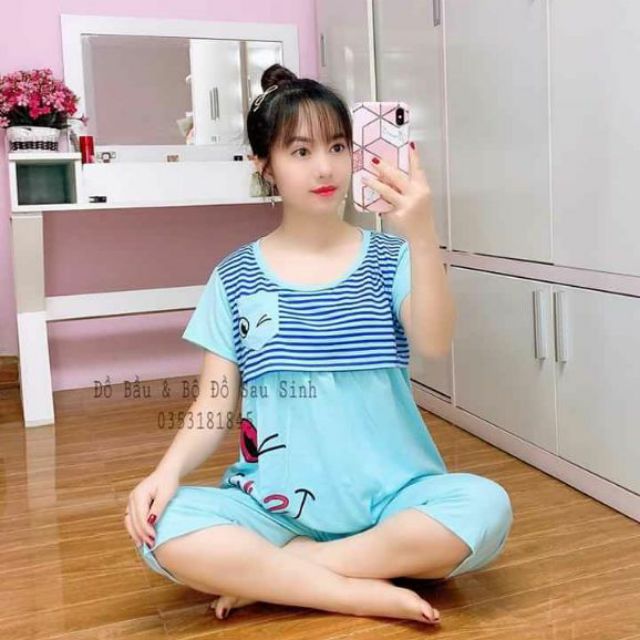 Bộ bầu lửng và sau sinh cottong. Mẫu lật vạt thuận tiện cho bé ti