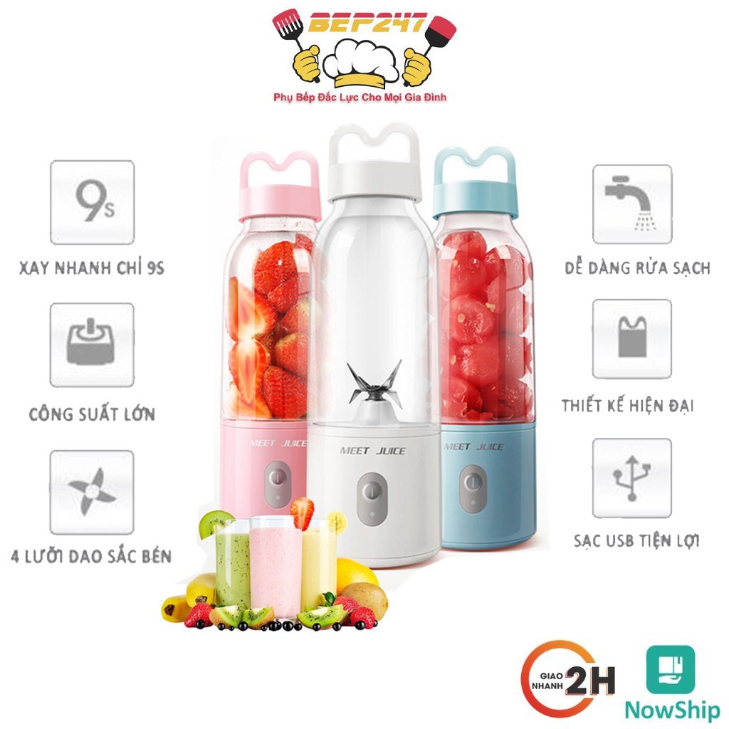 Máy Xay Sinh Tố Cầm Tay MEET JUICE Nhập Khẩu Đa Năng, Bảo Hành 6 Tháng  Cối Thủy Tinh Cao Cấp - Dễ Dàng Sử Dụng