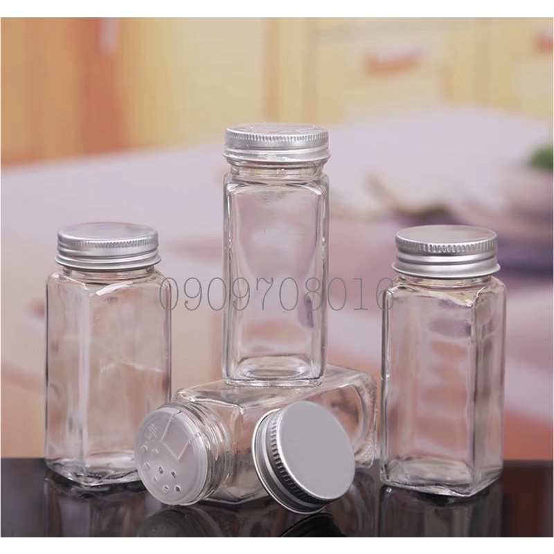 Hũ Lọ Thuỷ Tinh Vuông Nắp Nhôm Đựng Thực Phẩm, Gia Vị