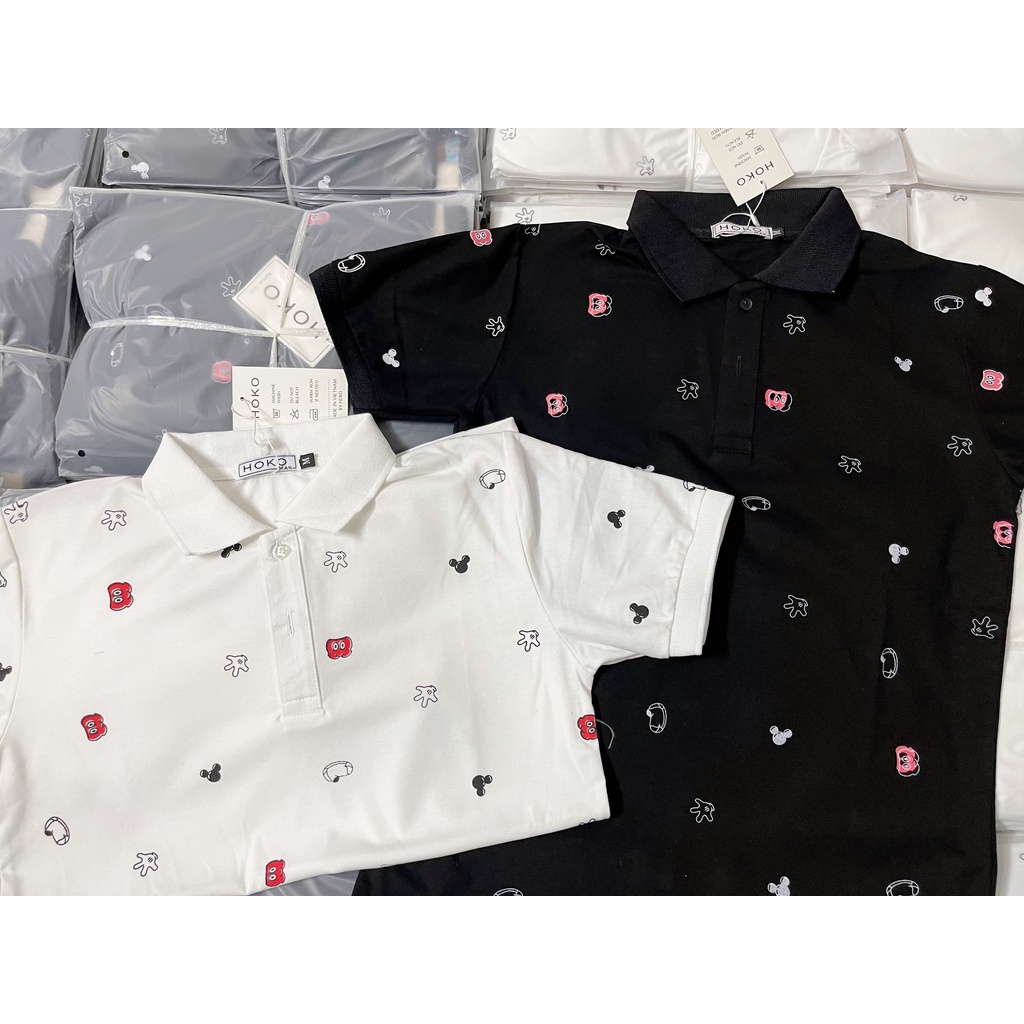 Áo thun nam cổ trụ tay ngắn in họa tiết thú vị phong cách trẻ trung lịch lãm chất cotton thoáng mát thấm hút mồ hôi