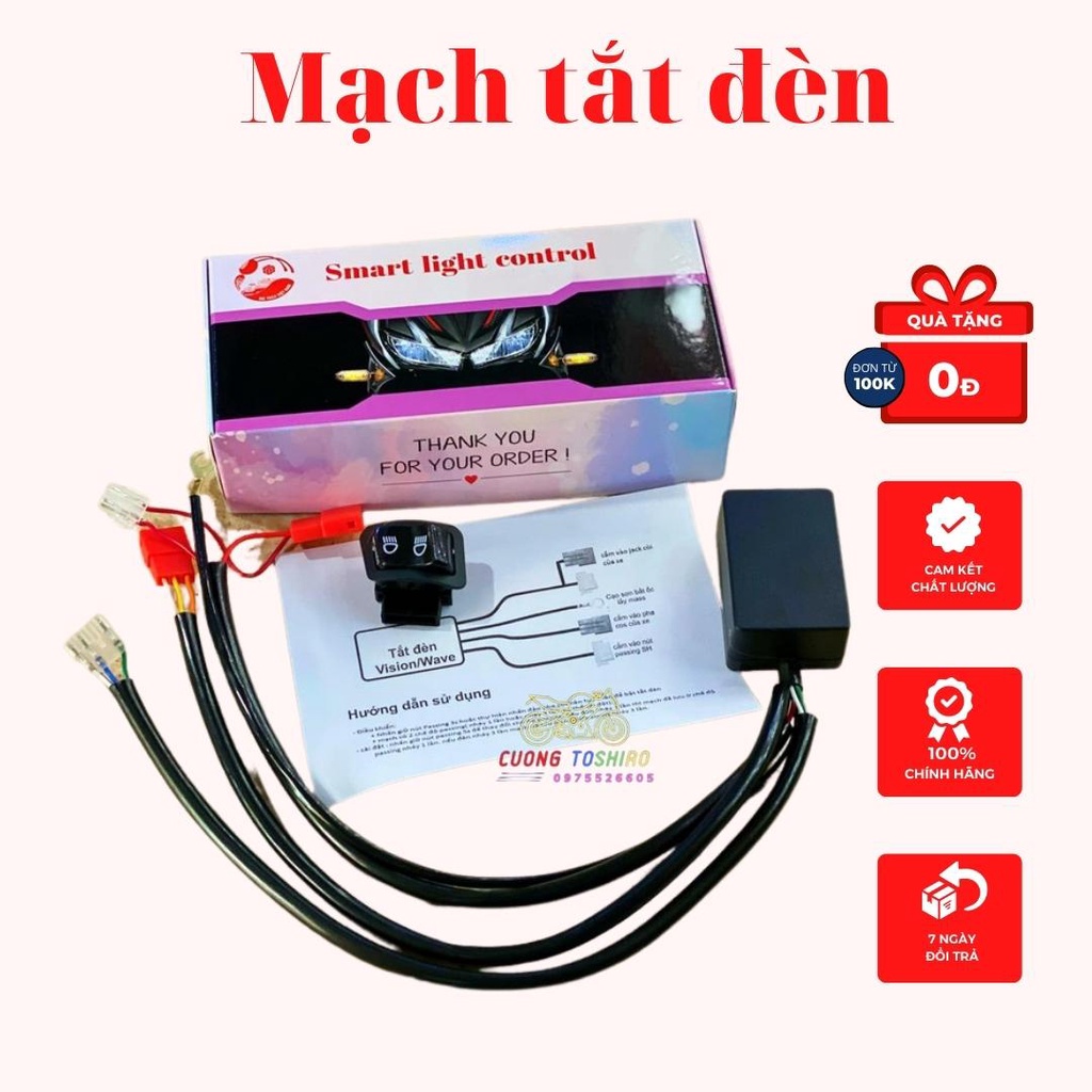 Bộ mạch tắt mở đèn kèm công tắc passing cho xe AB  AirBlade full Giắc Cắm bảo hành 1 năm