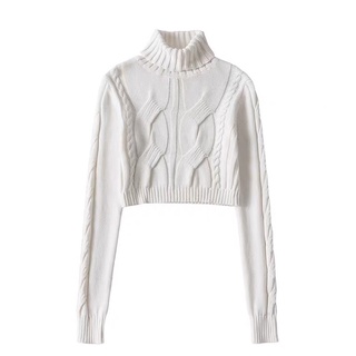 Áo len croptop cao cổ chun eo cá tính {oder}