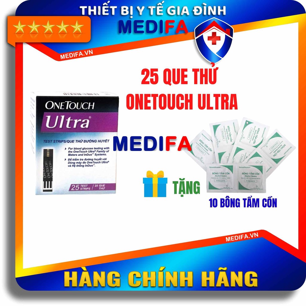 ✨Hộp 25 que thử đường huyết One Touch Ultra TẶNG 10 Bông tẩm cồn  Hữu ích cho bạn tự theo dõi đường huyết tại nhà