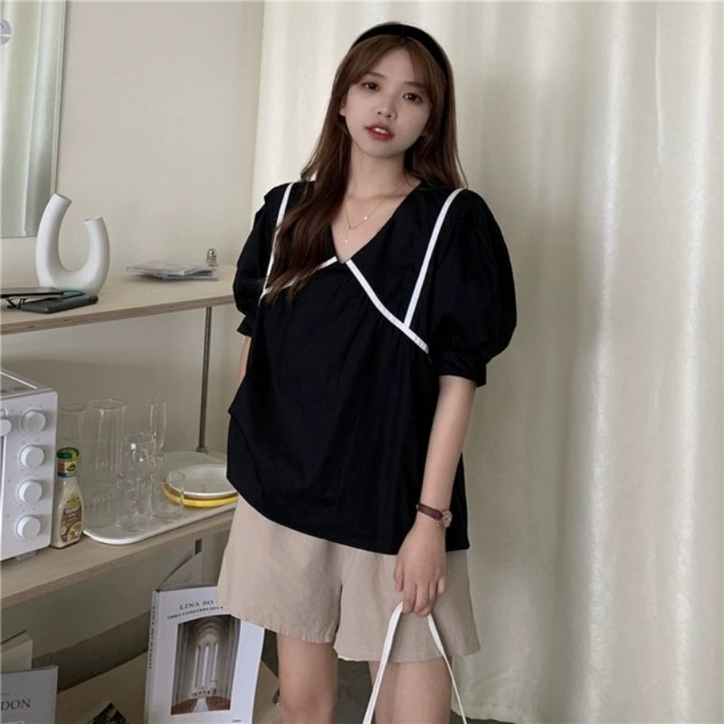✳ÁO BABYDOLL CỔ V PHỐI VIỀN MINIHOUSE68 - KIỂU BABYDO NỮ | BigBuy360 - bigbuy360.vn