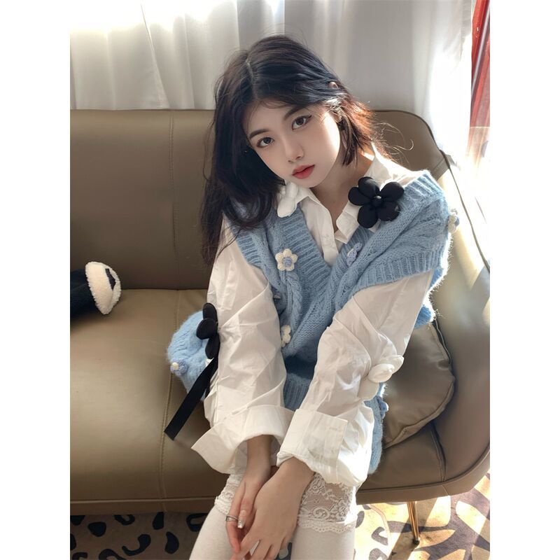 Áo Khoác Len Không Tay Họa Tiết Hoa Xinh Xắn Thời Trang Dành Cho Nữ