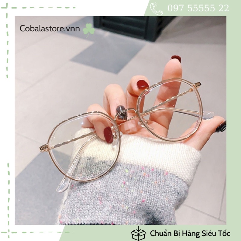 Kính Gọng Tròn Gỉa Cận Viền Bọc Kim Loại Kiểu Dáng Thời Trang, Kính Mắt Trong 0 độThay Thế Kính Cận