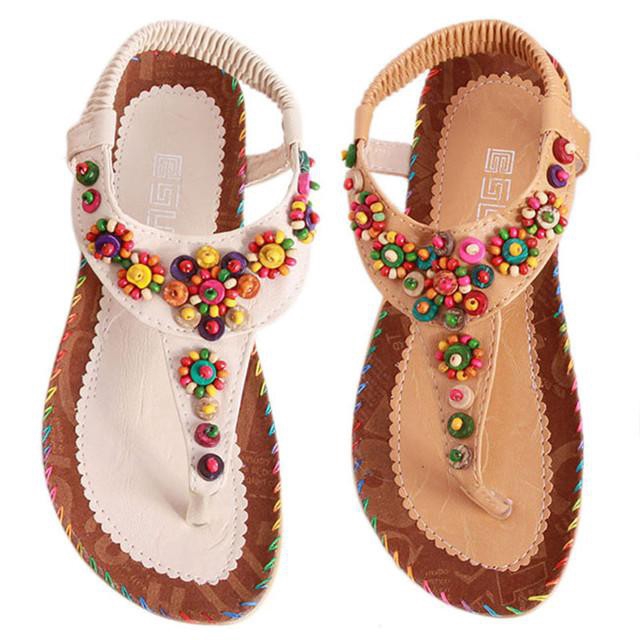 Sandal xỏ ngón đi biển đính hạt nhiều màu phong cách Bohemian cho nữ