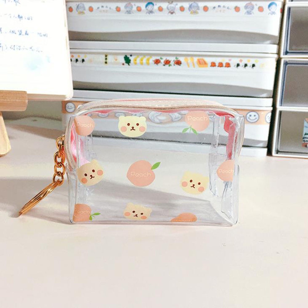 Ví Đựng Tiền Xu / Chìa Khóa / Tai Nghe / Thẻ Mini Trong Suốt In Họa Tiết Gấu / Cherry Dễ Thương Có Khóa Kéo Cho Nữ