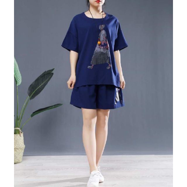 Set đồ thun nữ kiểu dáng đơn giản in item cô gái cực fashion