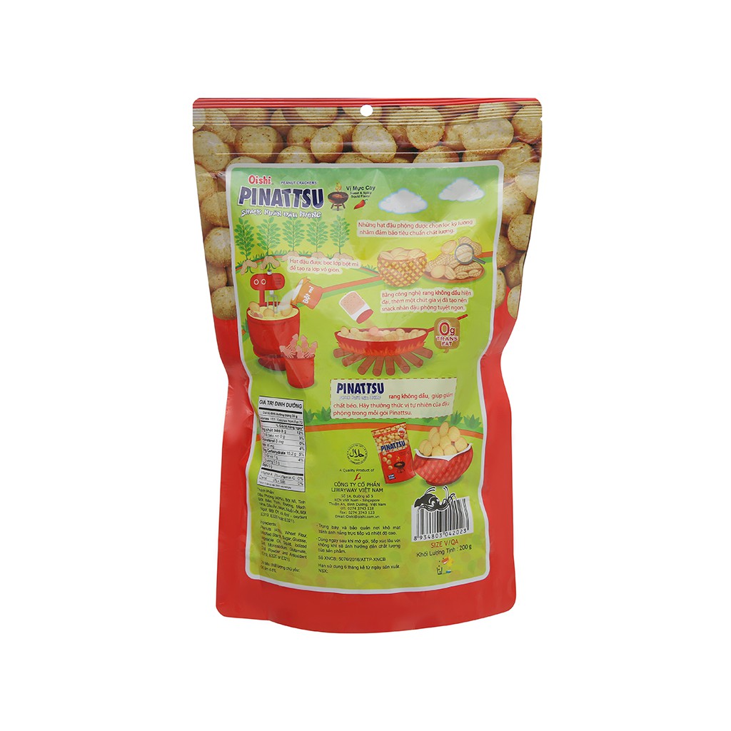 Snack nhân đậu phộng vị mực cay Pinattsu Oishi gói 200g