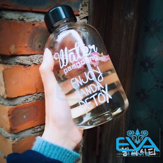 Bình Đựng Nước Thuỷ Tinh 600ML In Chữ Detox Đựng Nước Tiện Lợi
