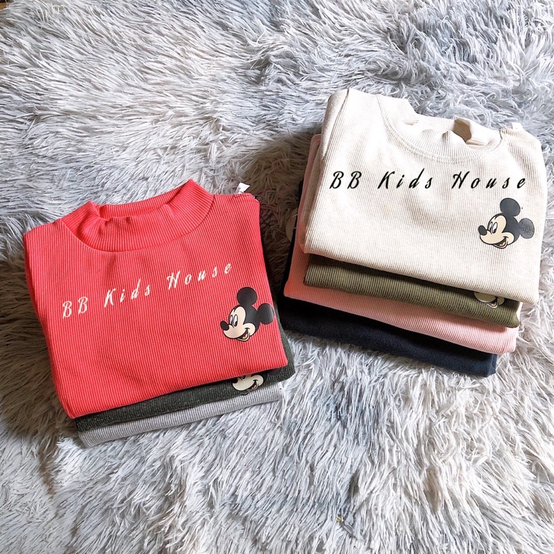 Bộ len tăm dài tay thu đông hoạ tiết mickey siêu dày dặn mềm mại cho bé