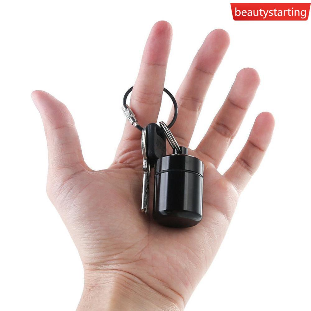 Hộp Đựng Thuốc Mini Màu Đen Bằng Nhôm Chống Nước Kèm Móc Khóa O5Q2