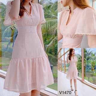 Đầm hồng cổ tim dáng xòe phù hợp đi chơi dự tiệc V1470_Rinny Store [Kèm ảnh thật]