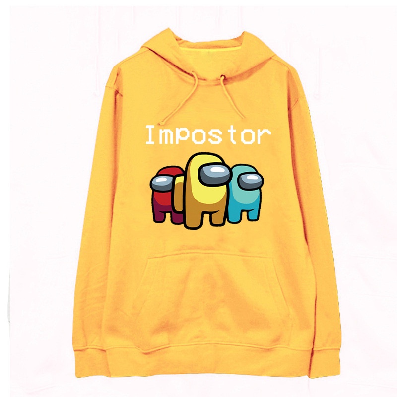 Among US Áo hoodie dáng rộng chui đầu màu vàng cho nam và nữ