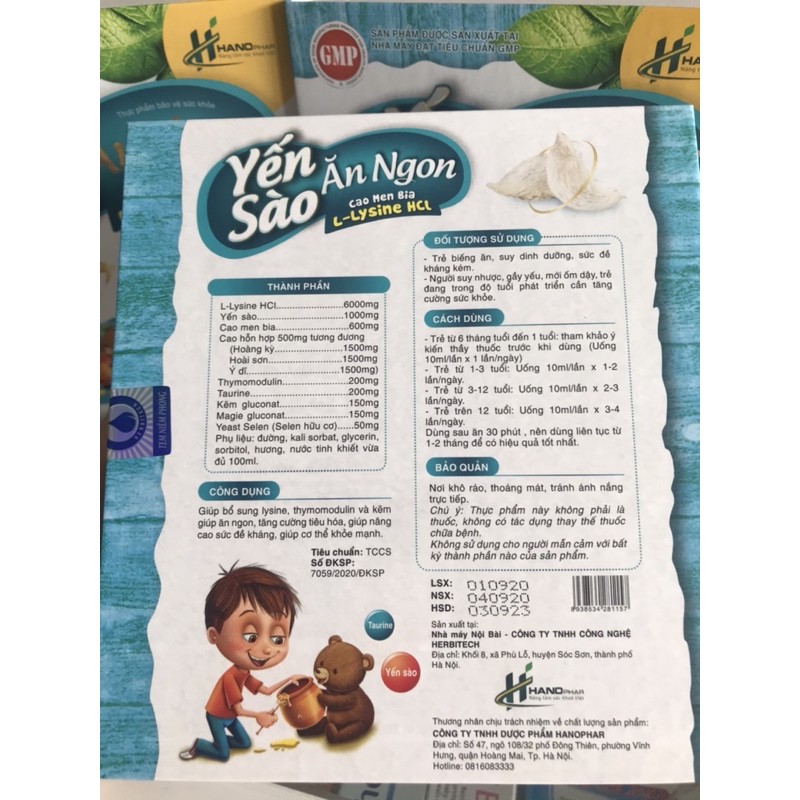 YẾN SÀO ĂN NGON CAO MEN BIA L- LYSINE HCL ( hộp 20 ống) - TRẺ ĂN NGON, TĂNG SỨC ĐỀ KHÁNG