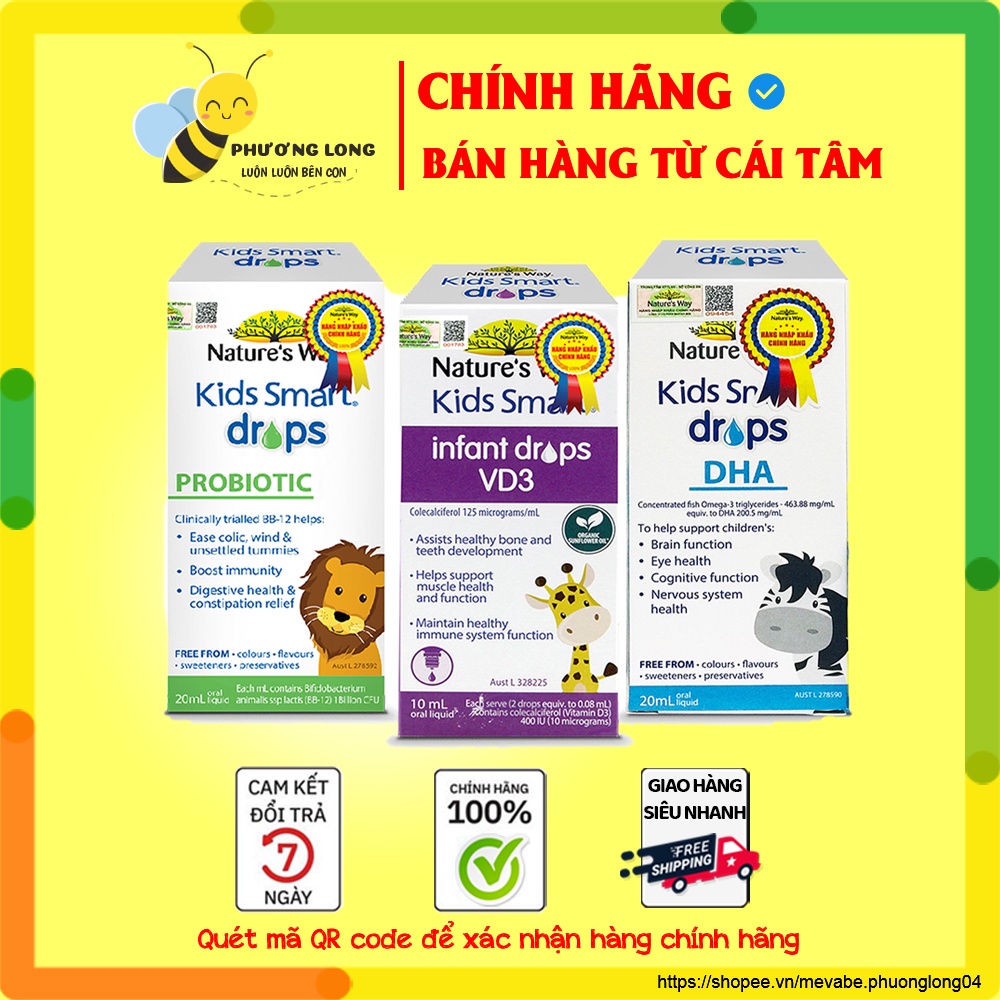 [CHÍNH HÃNG] Đủ bộ Nature's Way Drops DHA, Probiotics, VD3 bổ sung D3 lợi khuẩn và tăng cường hệ miễn dịch cho bé