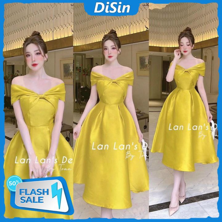 Đầm Tapta Nơ Kiểu Trễ Vai Dáng Xòe Mẫu Trơn Thích Hợp Dự Tiệc Đi Chơi