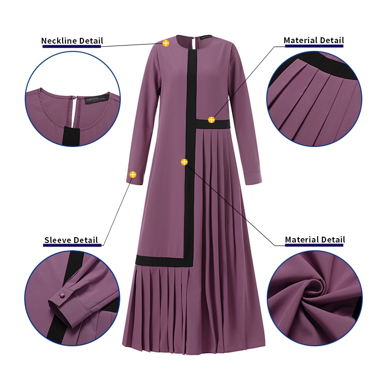 Đầm maxi  ZANZEA tay dài màu trơn phong cách vintage cho phụ nữ Hồi giáo