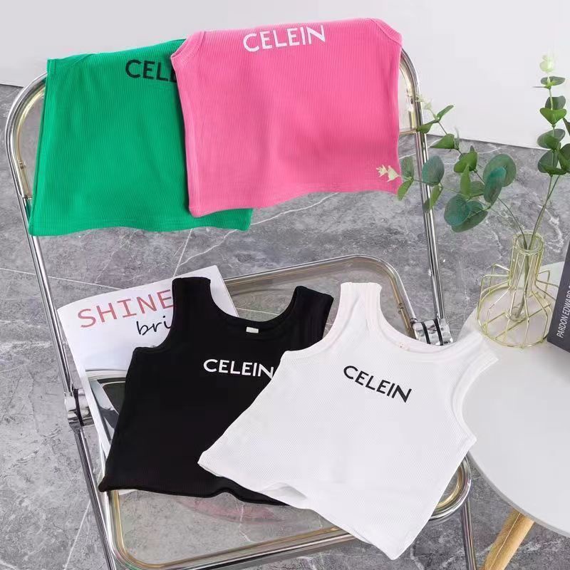 Áo Thun Dệt Kim Không Tay Thêu Chữ Phong Cách Hàn Quốc Thời Trang Mùa Hè Mới Dành Cho Bé Gái 2022 3