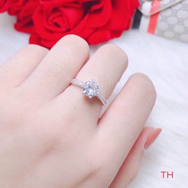Nhẫn nữ bạc thật đính đá 5ly sáng đẹp - Kho sỉ bạc Nhất Linh