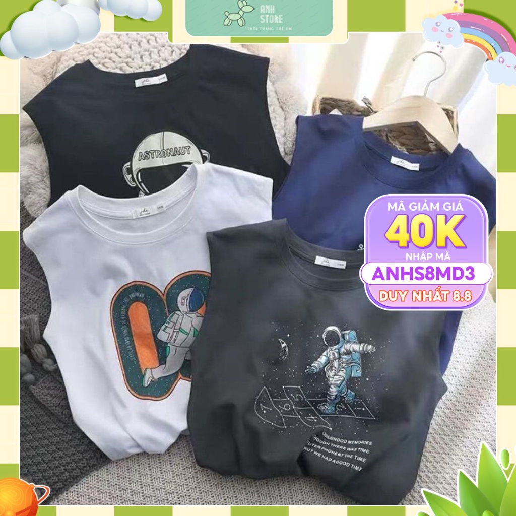 Áo Ba Lỗ Trẻ Em Áo Sát Nách Cho Bé Từ 8Kg Đến 28Kg Hình Phi Hành Gia Chất Cotton 100% Thời Trang Trẻ Em Heri Kids