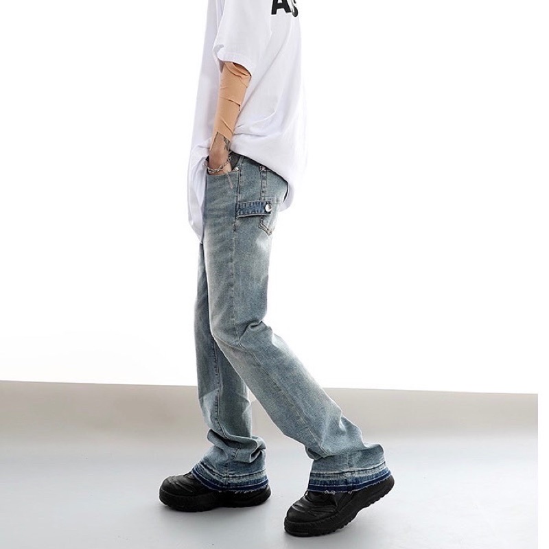 Quần jeans loe dáng skinny xả lai phong cách Streetwear Brokeboiz