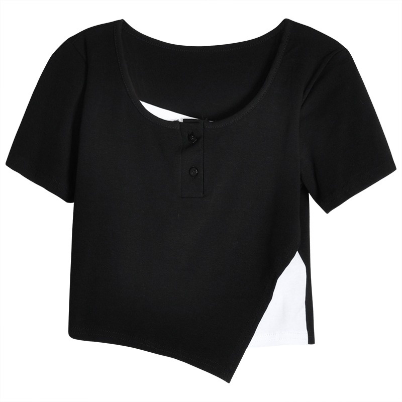 Áo thun IELGY ngắn tay thiết kế không đồng đều thời trang cho nữ