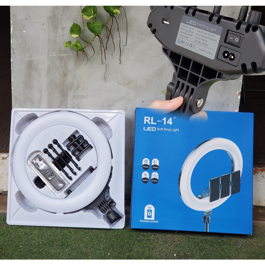 Đèn LED RL 14 36cm hỗ trợ Livestream quảng bá sản phẩm Kẹp 3 điện thoại, Makeup, chụp hình studio, bán hàng online