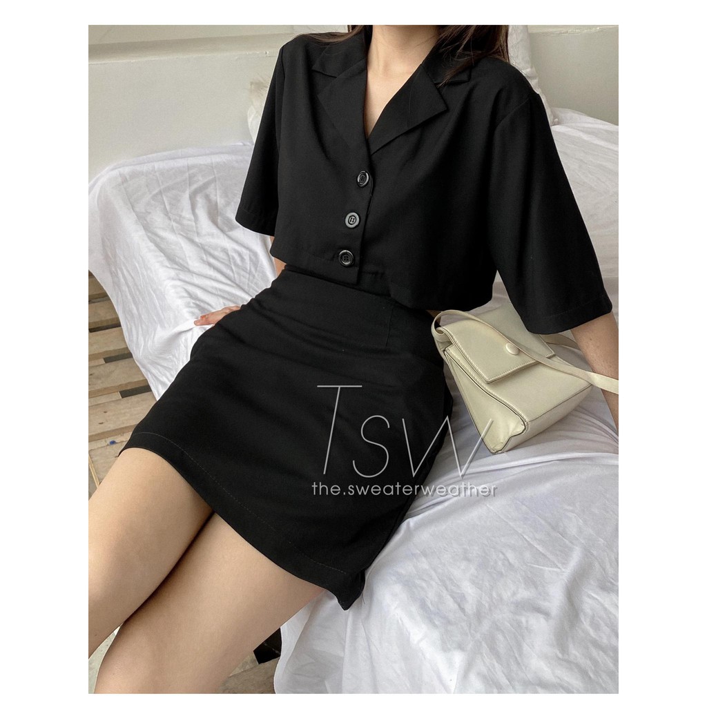 Set vest croptop kèm chân váy trơn (Ảnh thật) | BigBuy360 - bigbuy360.vn
