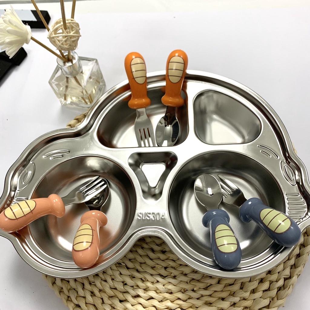 Bộ thìa dĩa tập ăn cho bé, thìa tập xúc cho bé inox