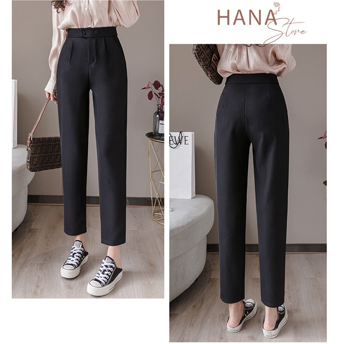 Quần baggy công sở nữ 2 cúc bấm cạp lưng cao màu Đen dài ống bằng đứng - Mặc đi làm đi học sinh - Vải Vintex dày dặn mềm | BigBuy360 - bigbuy360.vn