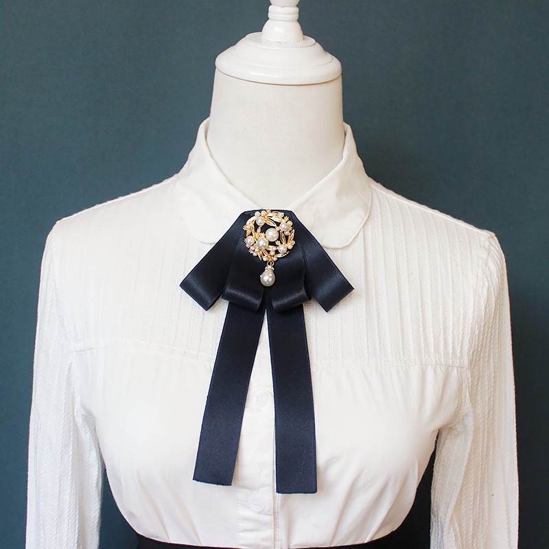 Cà Vạt Nơ Đồng Phục Chuyên Nghiệp Đính Hạt Ngọc Trai Thanh Lịch Cho Nữ
